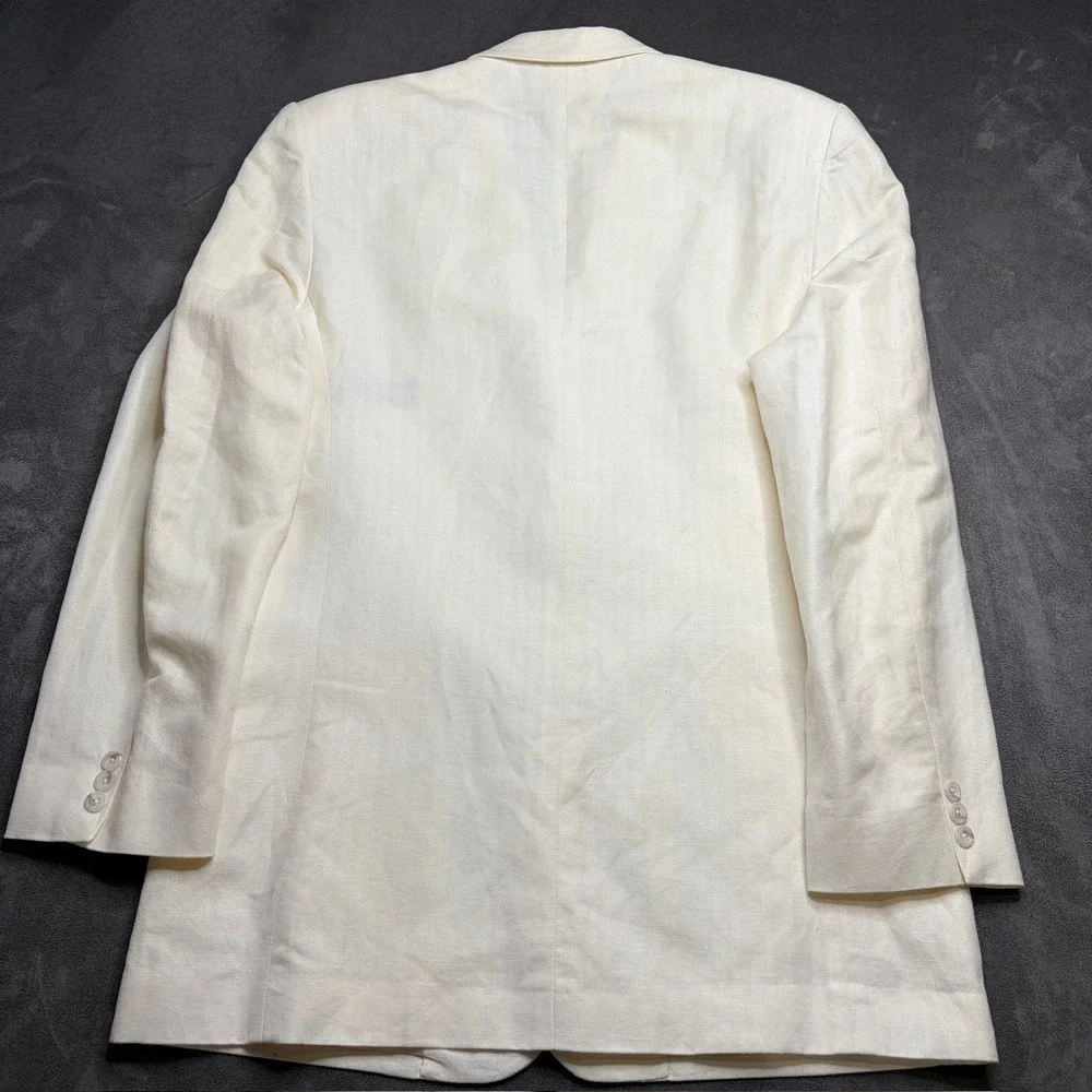 Vtg Claiborne Sport Coat Mens 42L Cream Linen Cotton Herringbone 3-Button Blazer